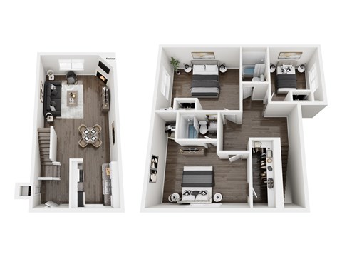 Floor plan for 3 beds, 2 baths, 1300 sqft